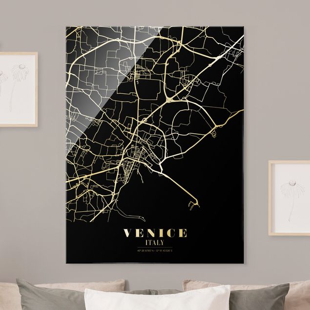 Wanddeko Flur Stadtplan Venedig - Klassik Schwarz