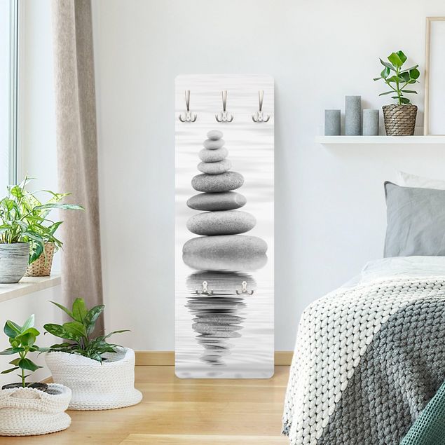 Wanddeko Büro Steinturm im Wasser Schwarz-Weiß