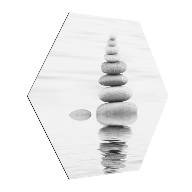 Wanddeko schwarz-weiß Steinturm im Wasser Schwarz-Weiß