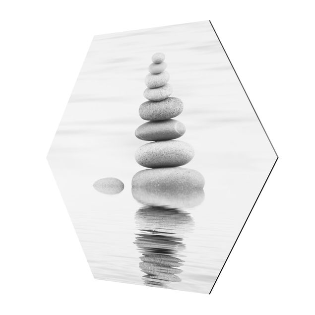 Wanddeko draußen Steinturm im Wasser Schwarz-Weiß