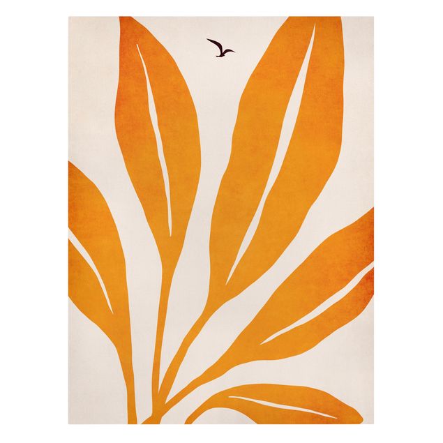 Leinwandbild Vögel Strahlende Blätter in Orange