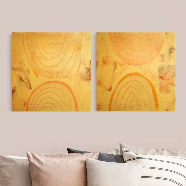 Wanddeko über Sofa Strahlende Farbbögen in Karamell Set