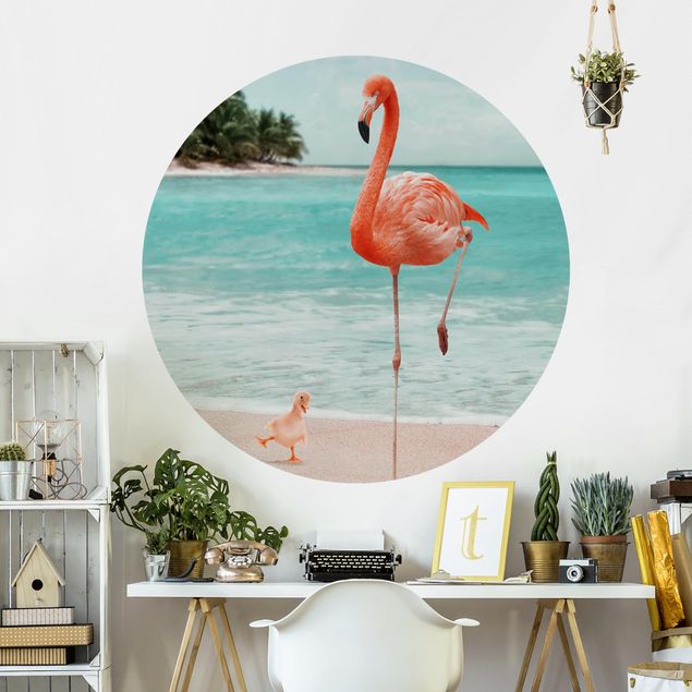 Wanddeko Wohnzimmer Strand mit Flamingo