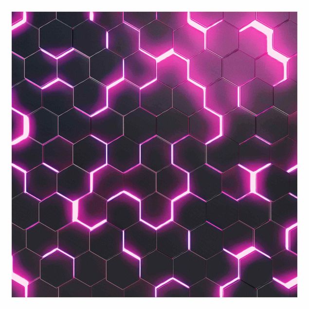 Wanddeko über Sofa Strukturierte Hexagone mit Neonlicht in Pink