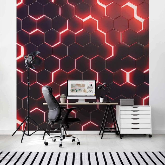 Deko 3D Strukturierte Hexagone mit Neonlicht in Rot