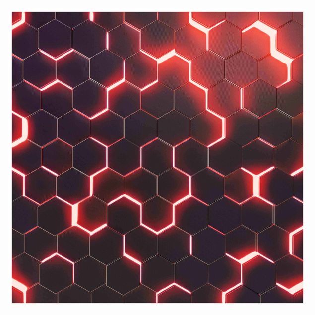 Wanddeko über Sofa Strukturierte Hexagone mit Neonlicht in Rot