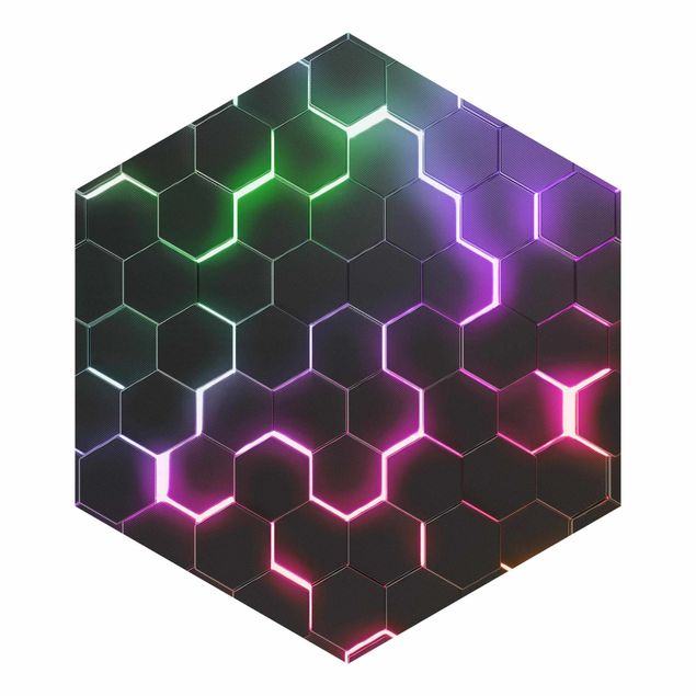 Wanddeko Treppenhaus Strukturierte Hexagone mit Neonlicht