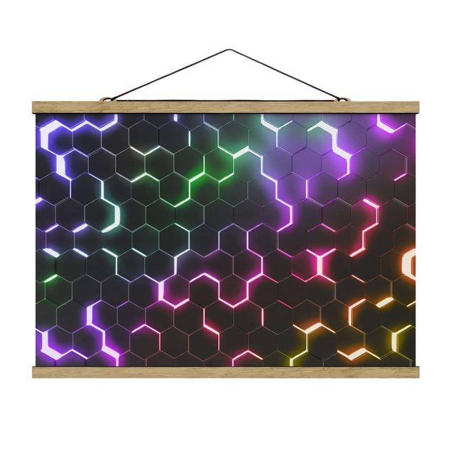 Wanddeko Jungenzimmer Strukturierte Hexagone mit Neonlicht