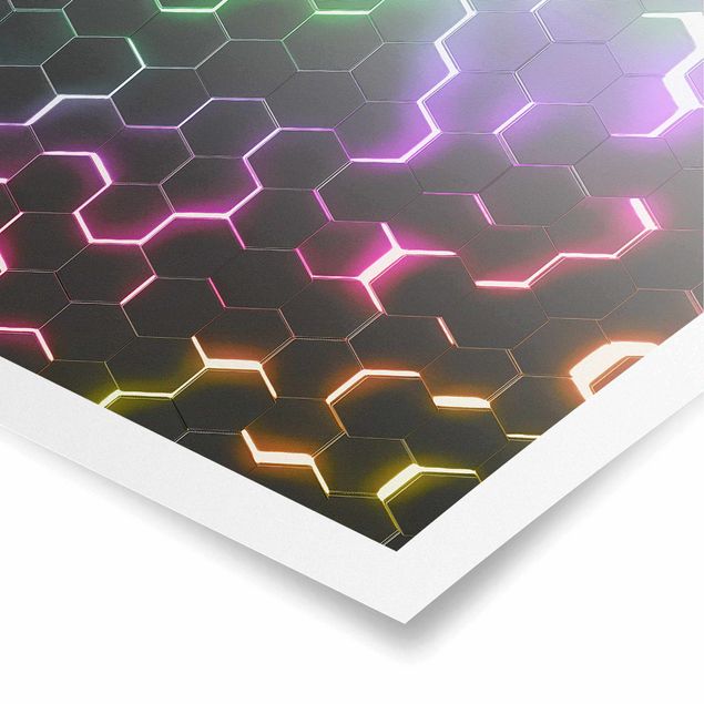 Wanddeko Praxis Strukturierte Hexagone mit Neonlicht