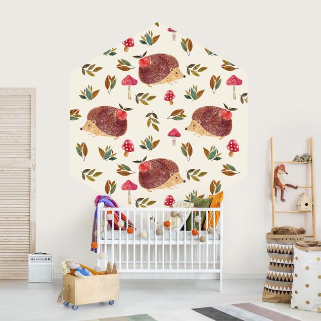 Wanddeko Babyzimmer Süße Igel Illustration vor Creme