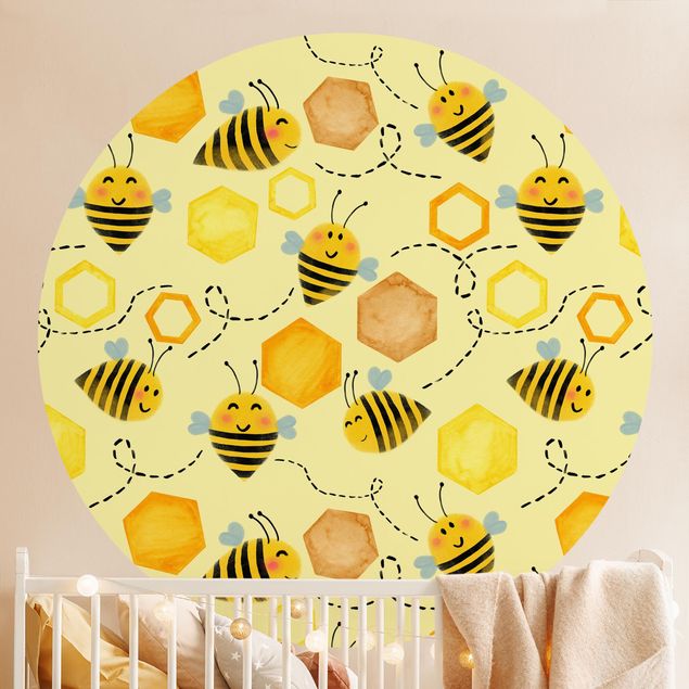 Wanddeko gelb Süßer Honig mit Bienen Illustration