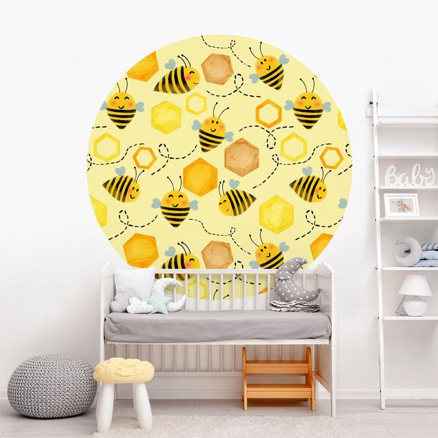 Wanddeko Babyzimmer Süßer Honig mit Bienen Illustration