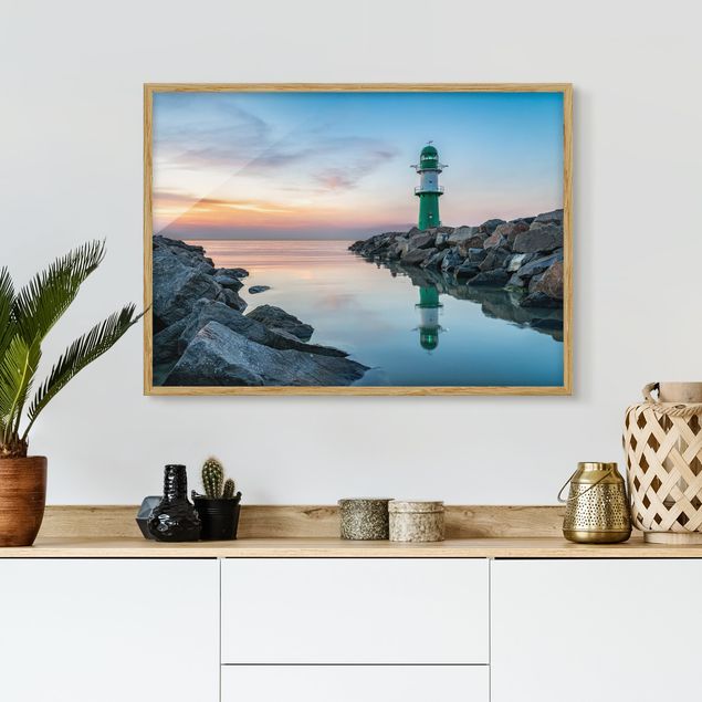 Strandbilder mit Rahmen Sunset at the Lighthouse