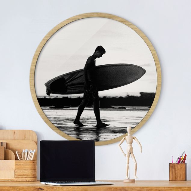 Strandbilder mit Rahmen Surferboy im Schattenprofil
