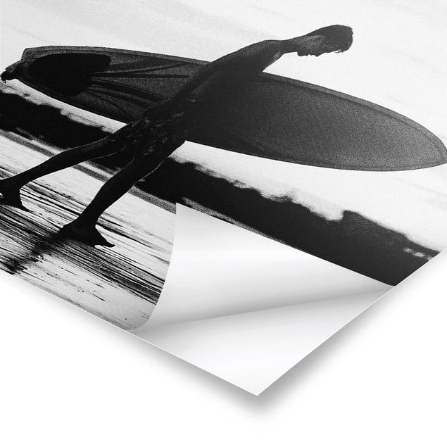 Wanddeko schwarz-weiß Surferboy im Schattenprofil