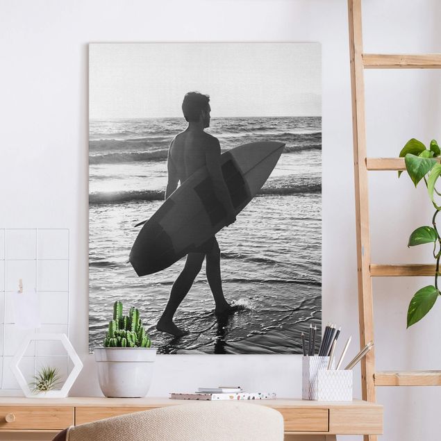 Wanddeko Wohnzimmer Surferboy im Sonnenuntergang