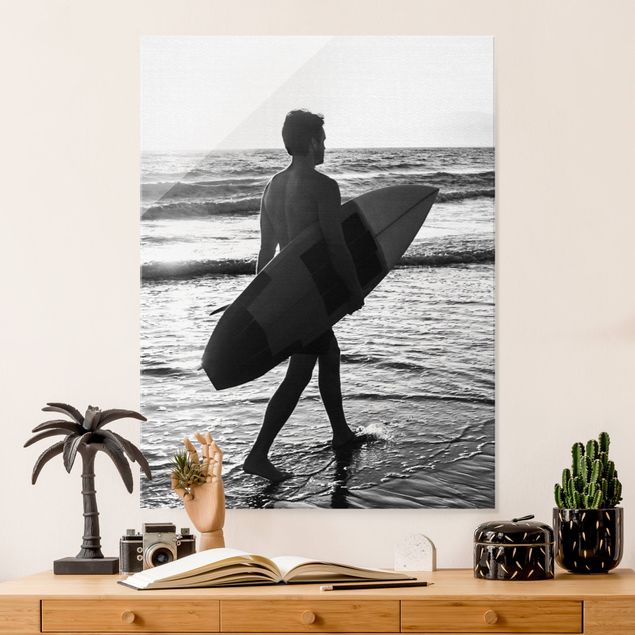 Wanddeko Schlafzimmer Surferboy im Sonnenuntergang
