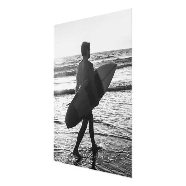 Wanddeko über Bett Surferboy im Sonnenuntergang