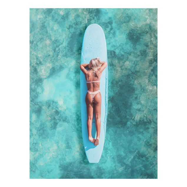 Wanddeko über Sofa Surfergirl auf Blauem Board