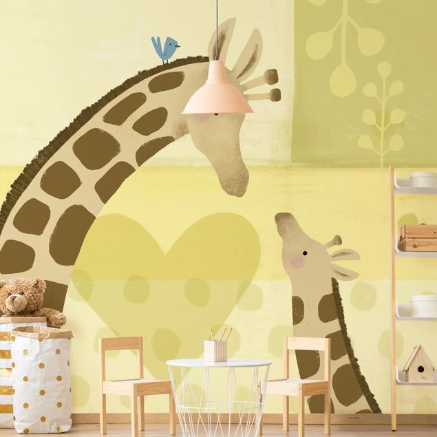 Wanddeko gelb Mama und ich - Giraffen
