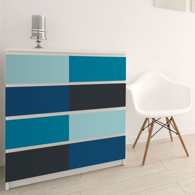 Wanddeko Küche Tiefe See 4 Quadrate Set - Pastelltürkis Petrol Preussisch Blau Mondgrau