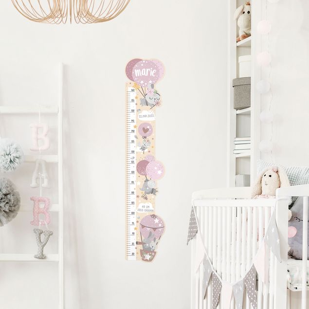 Wanddeko Babyzimmer Tiere in Ballons mit Wunschname Rosa