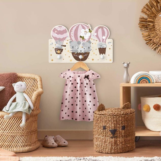 Wanddeko Babyzimmer Tiere in Ballons Wolken Sterne rosa