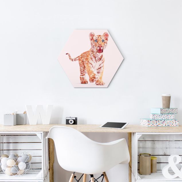 Wanddeko rosa Tiger mit Glitzer