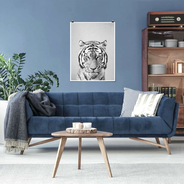 Wanddeko Schlafzimmer Tiger Tiago Schwarz Weiß