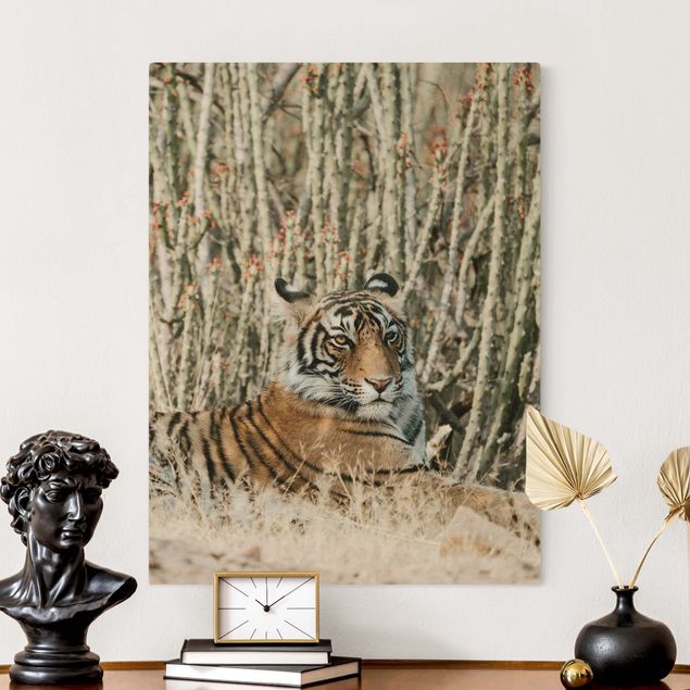 Wanddeko Wohnzimmer Tiger vor Kakteen