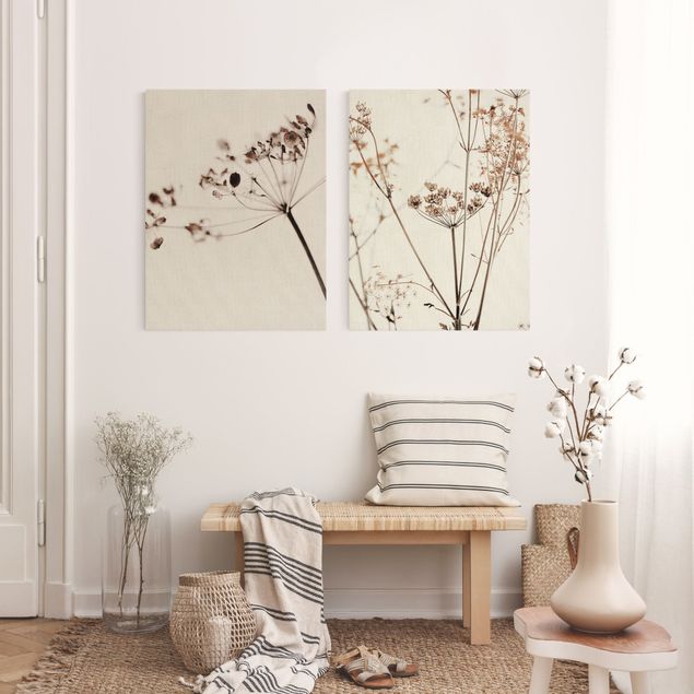 Wanddeko beige Trockenblumen Set