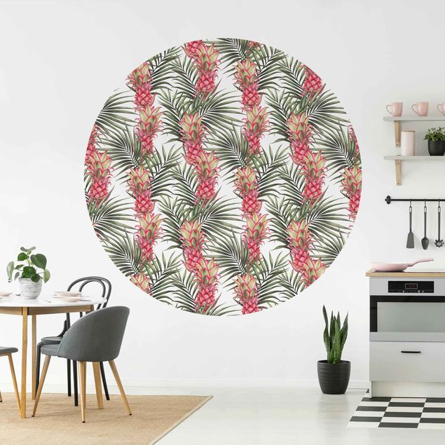Wanddeko Wohnzimmer Tropische Ananas mit Palmenblättern