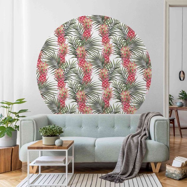 Wohndeko Botanik Tropische Ananas mit Palmenblättern