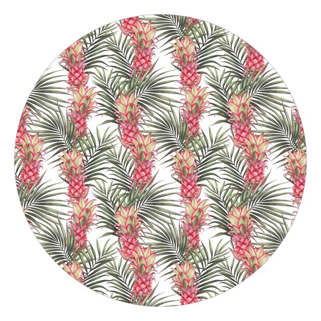 Wanddeko Flur Tropische Ananas mit Palmenblättern