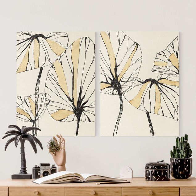 Wanddeko Büro Tropische Blätter mit Gold