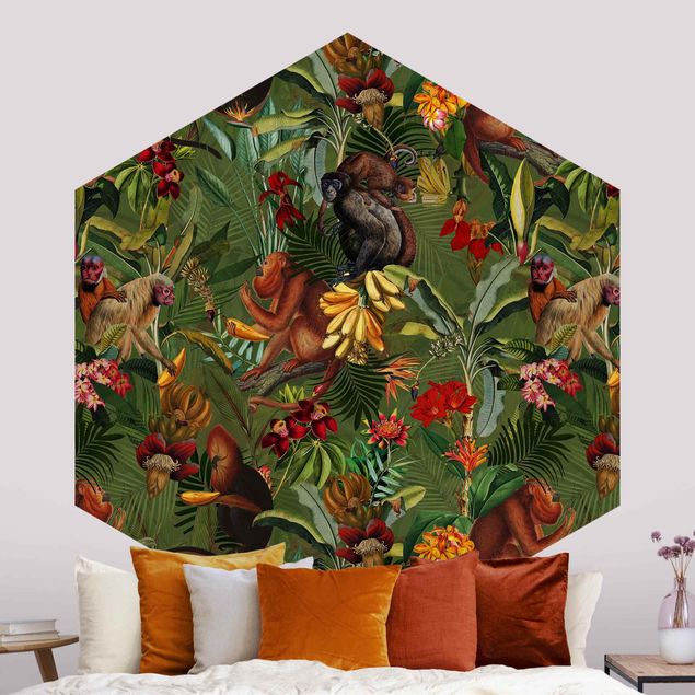 Wanddeko Flur Tropische Blumen mit Affen