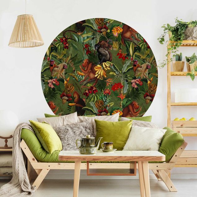 Wanddeko Schlafzimmer Tropische Blumen mit Affen