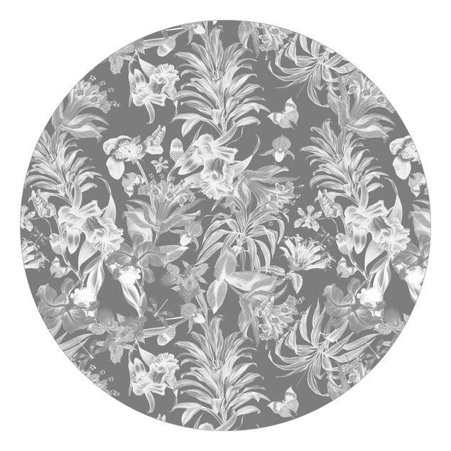 Wanddeko Flur Tropische Blumen vor Grau