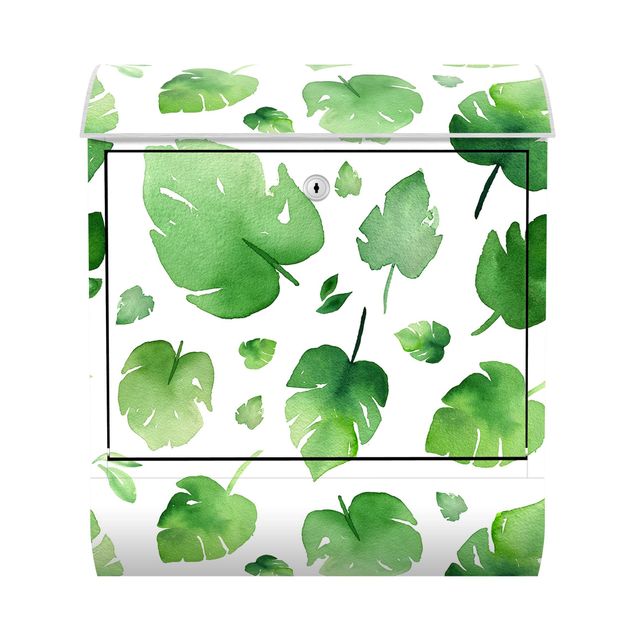 Wanddeko grün Tropische Grüne Aquarellblätter