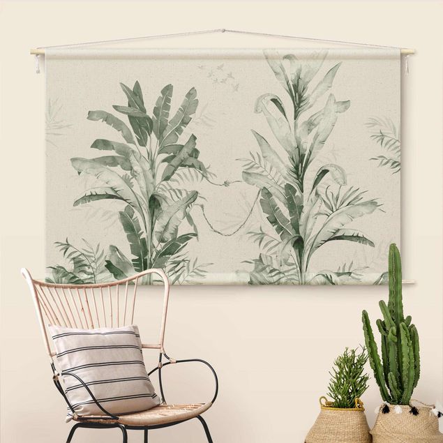 Wanddeko Flur Tropische Palmen und Blätter
