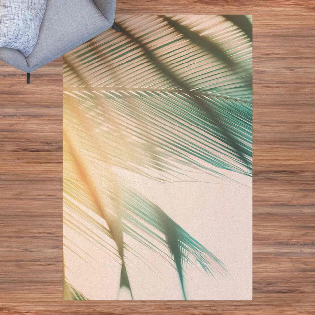Wanddeko Schlafzimmer Tropische Pflanzen Palmen bei Sonnenuntergang II