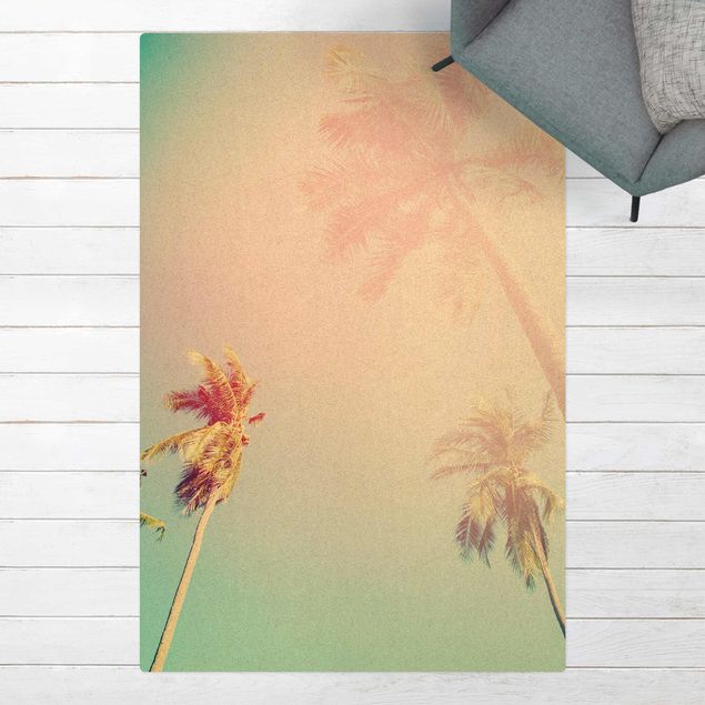 Wanddeko Flur Tropische Pflanzen Palmen bei Sonnenuntergang III