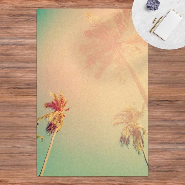 Wanddeko Schlafzimmer Tropische Pflanzen Palmen bei Sonnenuntergang III