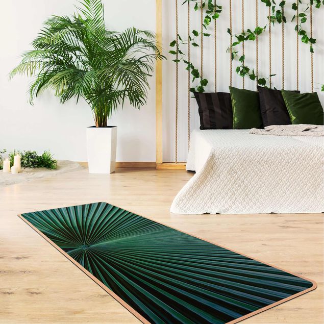Wanddeko Schlafzimmer Tropische Pflanzen Palmenblatt in Türkis II