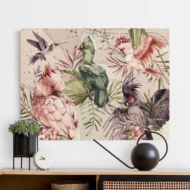 Wanddeko Wohnzimmer Tropische Vögel - Bunte Kakadus und Kolibri