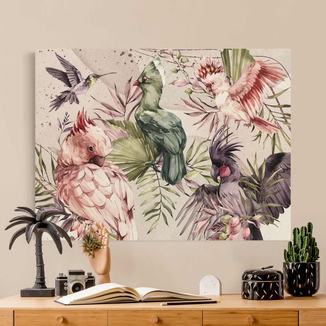 Wanddeko Büro Tropische Vögel - Bunte Kakadus und Kolibri
