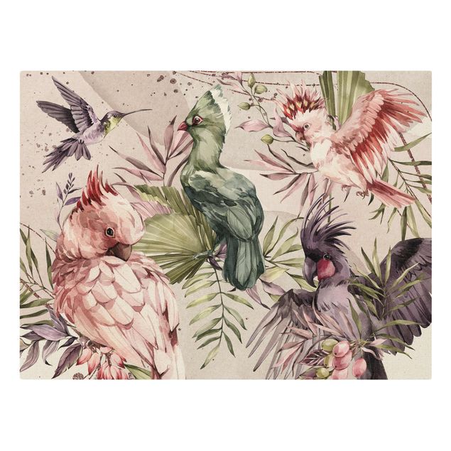 Wanddeko Jugendzimmer Tropische Vögel - Bunte Kakadus und Kolibri