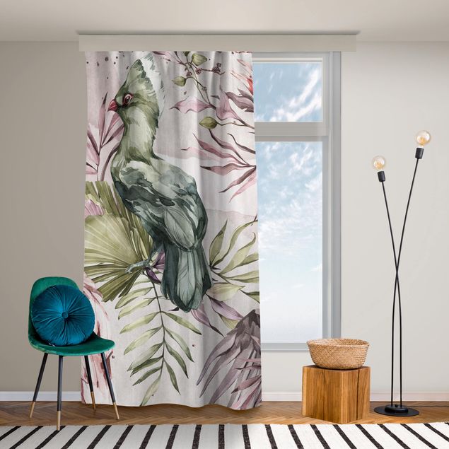 Vorhang modern Tropische Vögel - Bunte Kakadus und Kolibri
