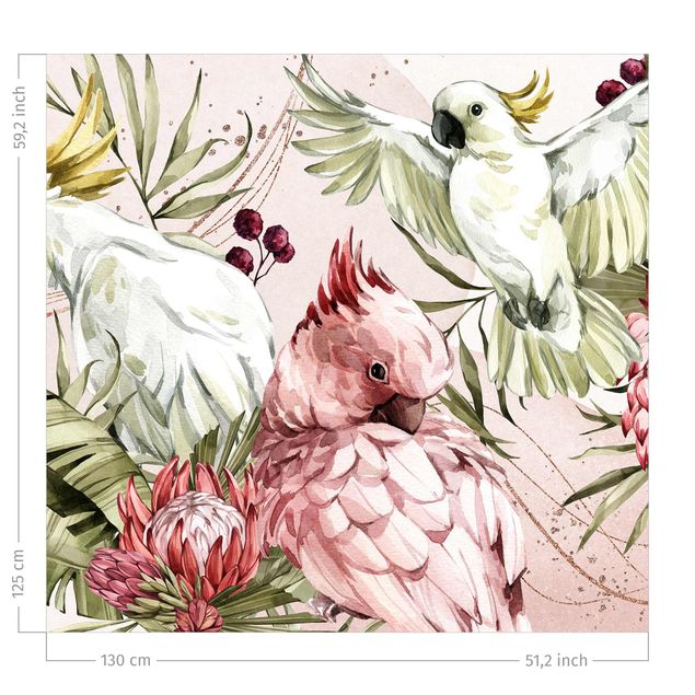 Wanddeko Wohnzimmer Tropische Vögel - Kakadus Pink und Weiß