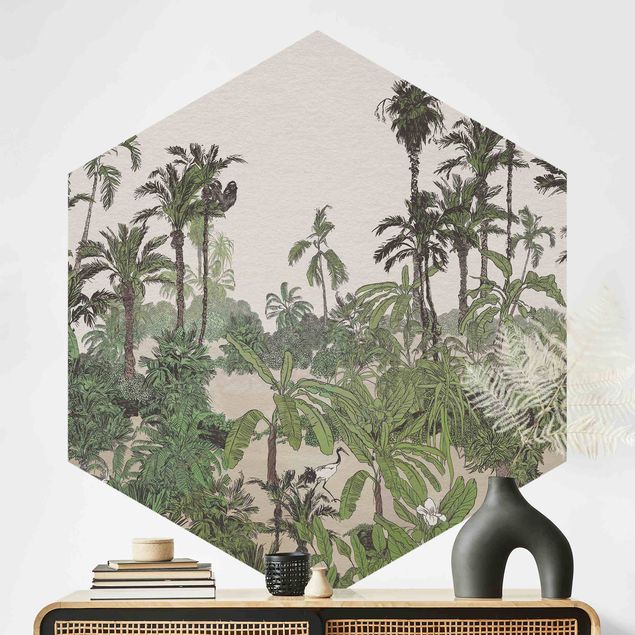 Wohndeko Botanik Tropische Zeichnung - Dschungel mit Aquarell